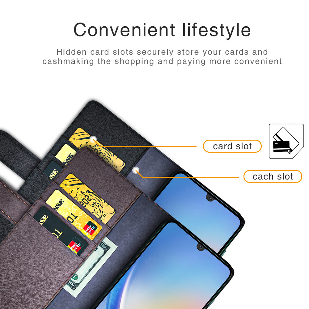 For Samsung Galaxy A24 4G Flip Stand Drop-proof Cover Genuine Cow Leather Phone Wallet Case