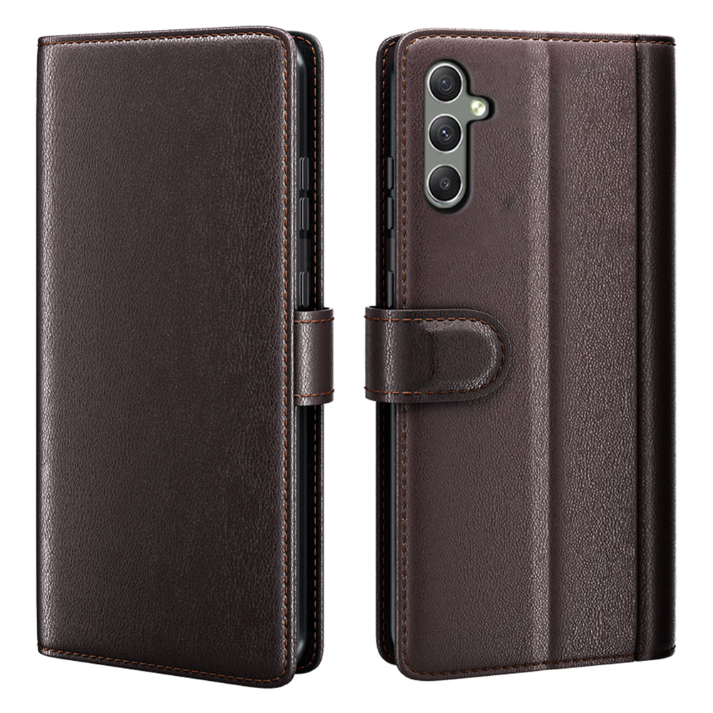 For Samsung Galaxy A24 4G Flip Stand Drop-proof Cover Genuine Cow Leather Phone Wallet Case