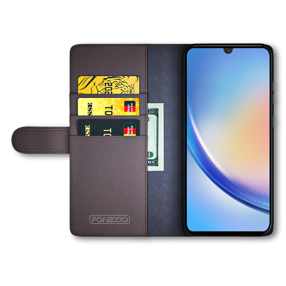 For Samsung Galaxy A24 4G Flip Stand Drop-proof Cover Genuine Cow Leather Phone Wallet Case
