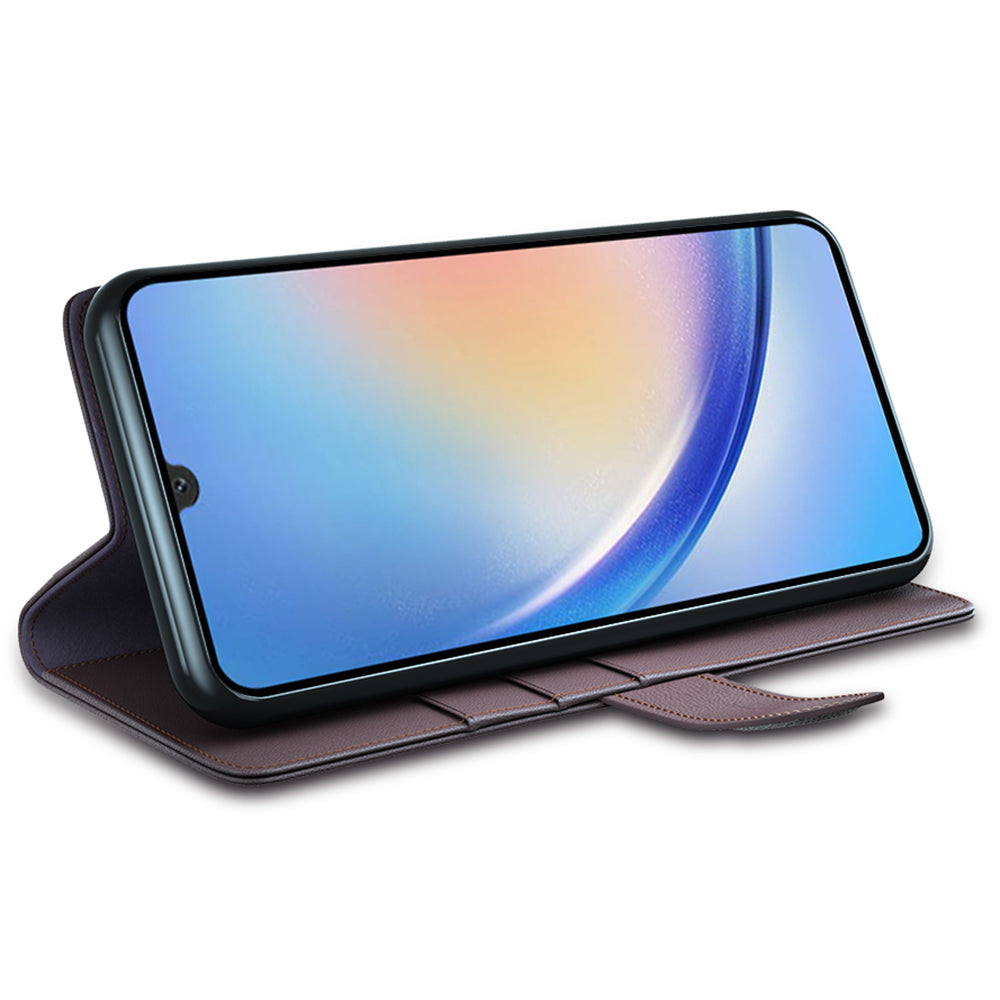 For Samsung Galaxy A24 4G Flip Stand Drop-proof Cover Genuine Cow Leather Phone Wallet Case
