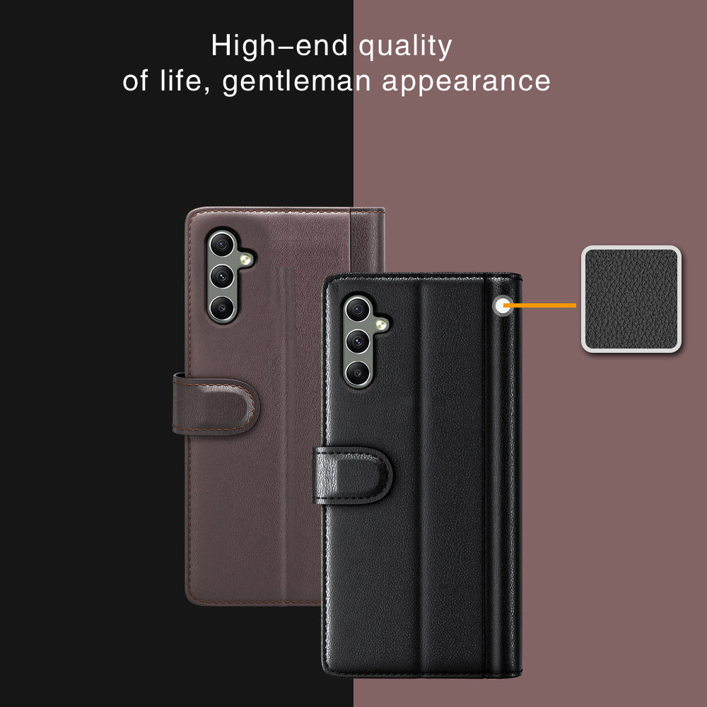 For Samsung Galaxy A24 4G Flip Stand Drop-proof Cover Genuine Cow Leather Phone Wallet Case