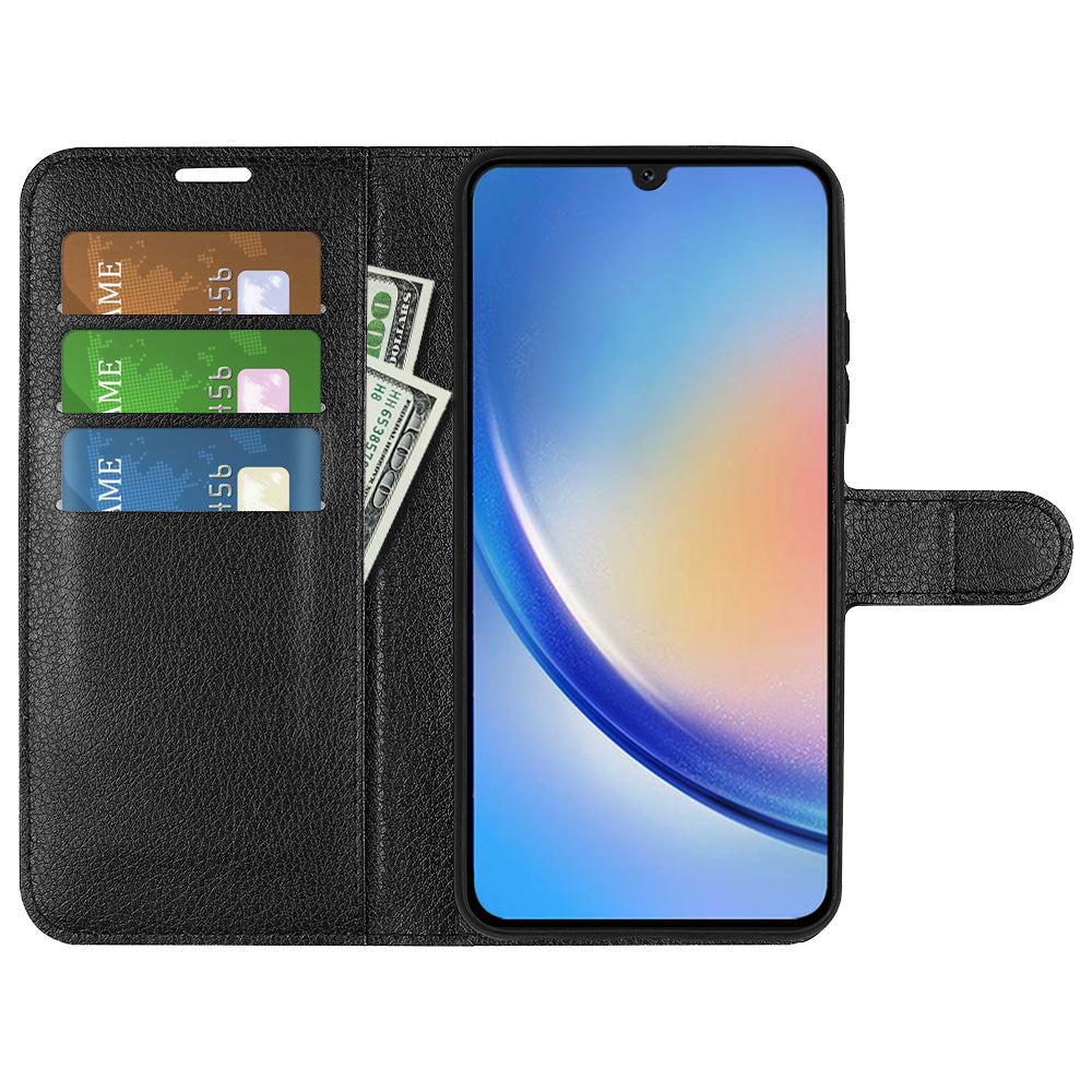 For Samsung Galaxy A24 4G PU Leather Wallet Shell Litchi Texture Phone Case Flip Stand Cover