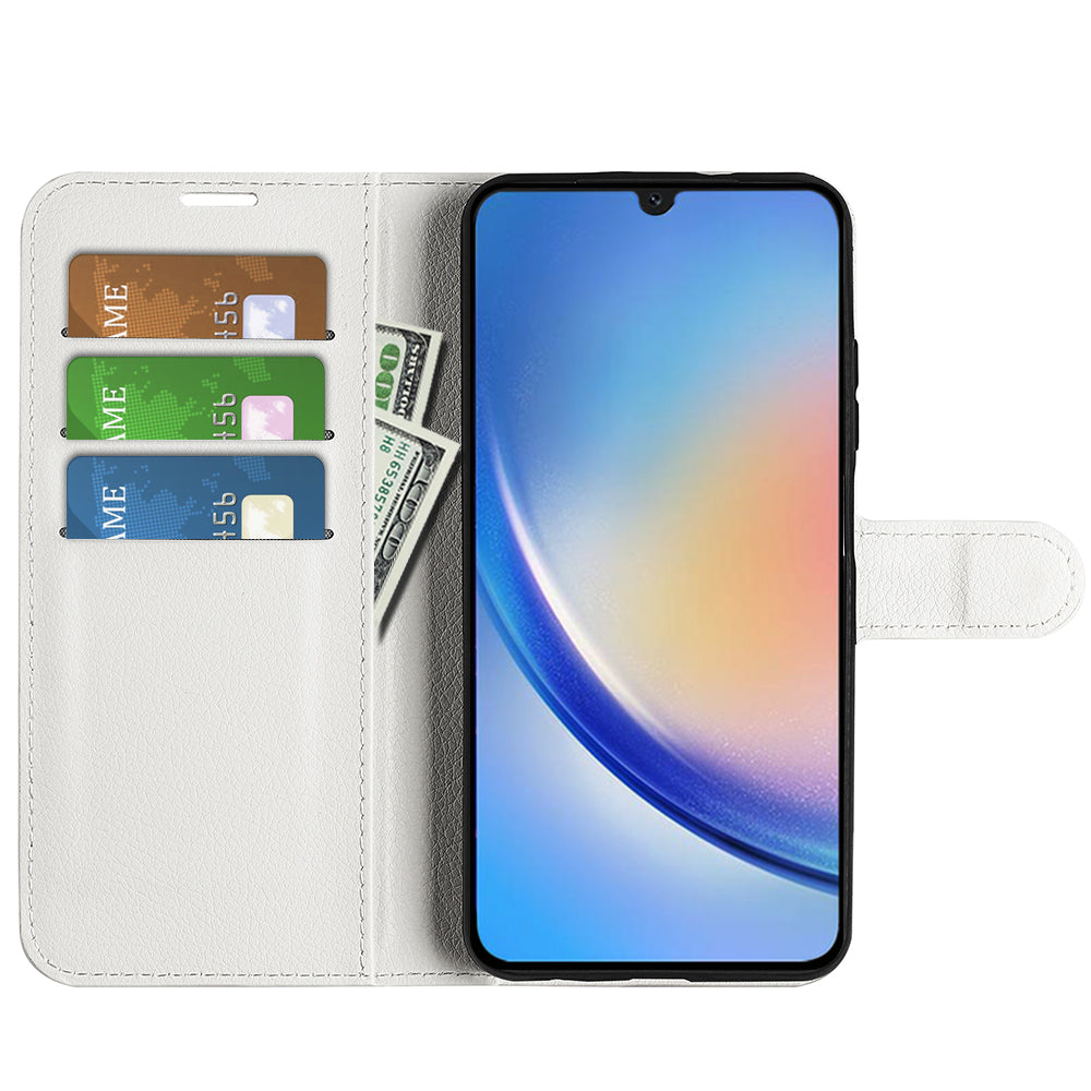 For Samsung Galaxy A24 4G PU Leather Wallet Shell Litchi Texture Phone Case Flip Stand Cover
