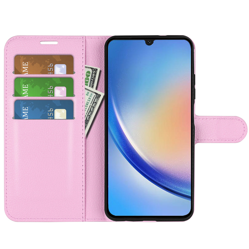 For Samsung Galaxy A24 4G PU Leather Wallet Shell Litchi Texture Phone Case Flip Stand Cover