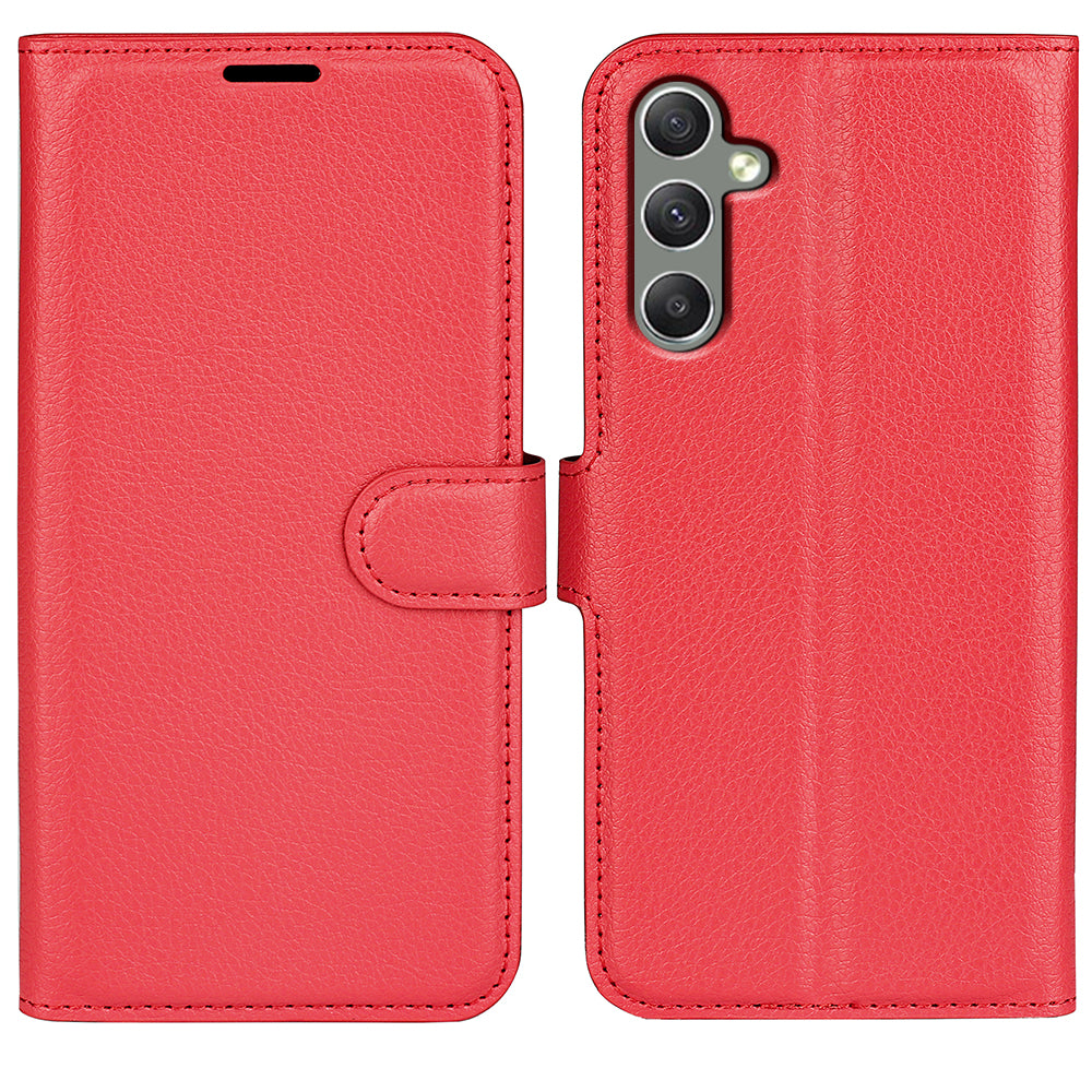 For Samsung Galaxy A24 4G PU Leather Wallet Shell Litchi Texture Phone Case Flip Stand Cover