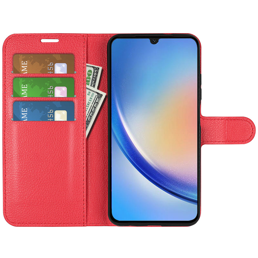 For Samsung Galaxy A24 4G PU Leather Wallet Shell Litchi Texture Phone Case Flip Stand Cover