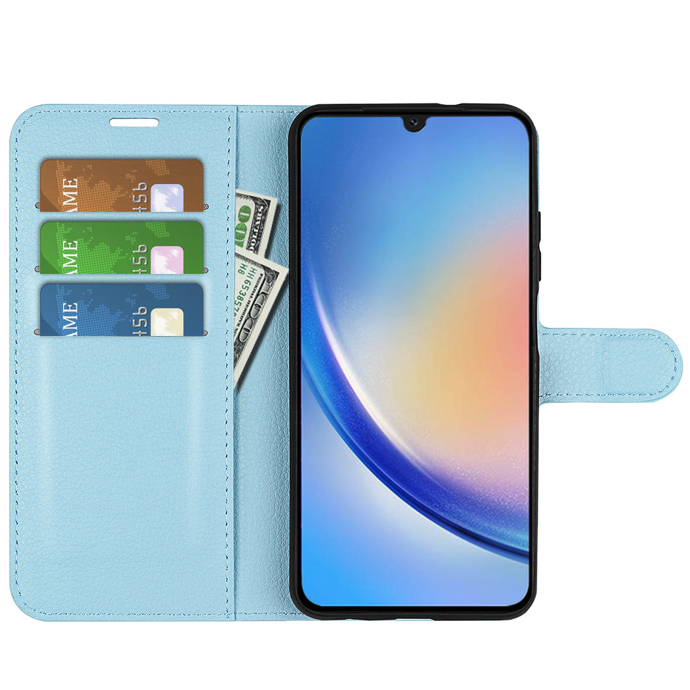 For Samsung Galaxy A24 4G PU Leather Wallet Shell Litchi Texture Phone Case Flip Stand Cover