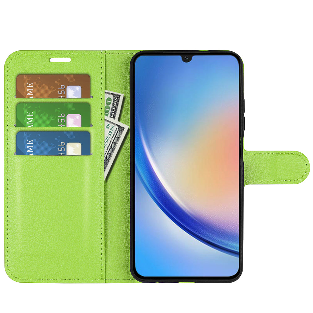 For Samsung Galaxy A24 4G PU Leather Wallet Shell Litchi Texture Phone Case Flip Stand Cover