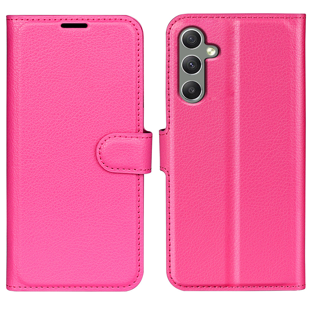 For Samsung Galaxy A24 4G PU Leather Wallet Shell Litchi Texture Phone Case Flip Stand Cover