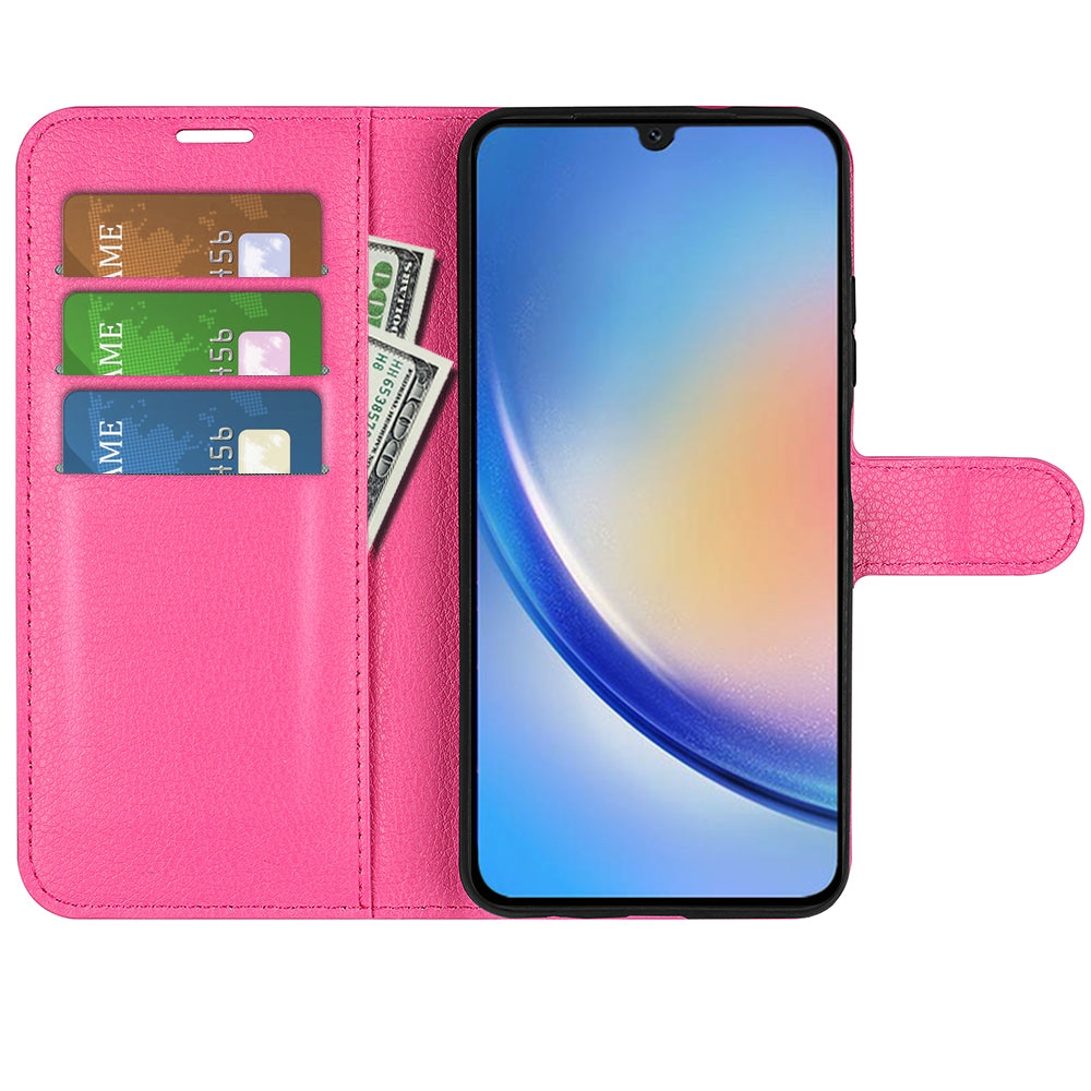 For Samsung Galaxy A24 4G PU Leather Wallet Shell Litchi Texture Phone Case Flip Stand Cover