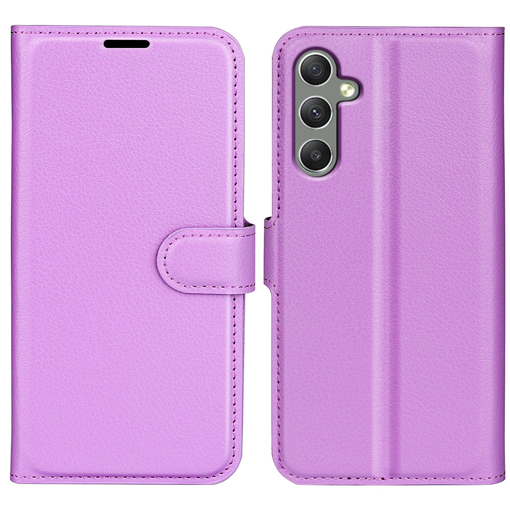 For Samsung Galaxy A24 4G PU Leather Wallet Shell Litchi Texture Phone Case Flip Stand Cover