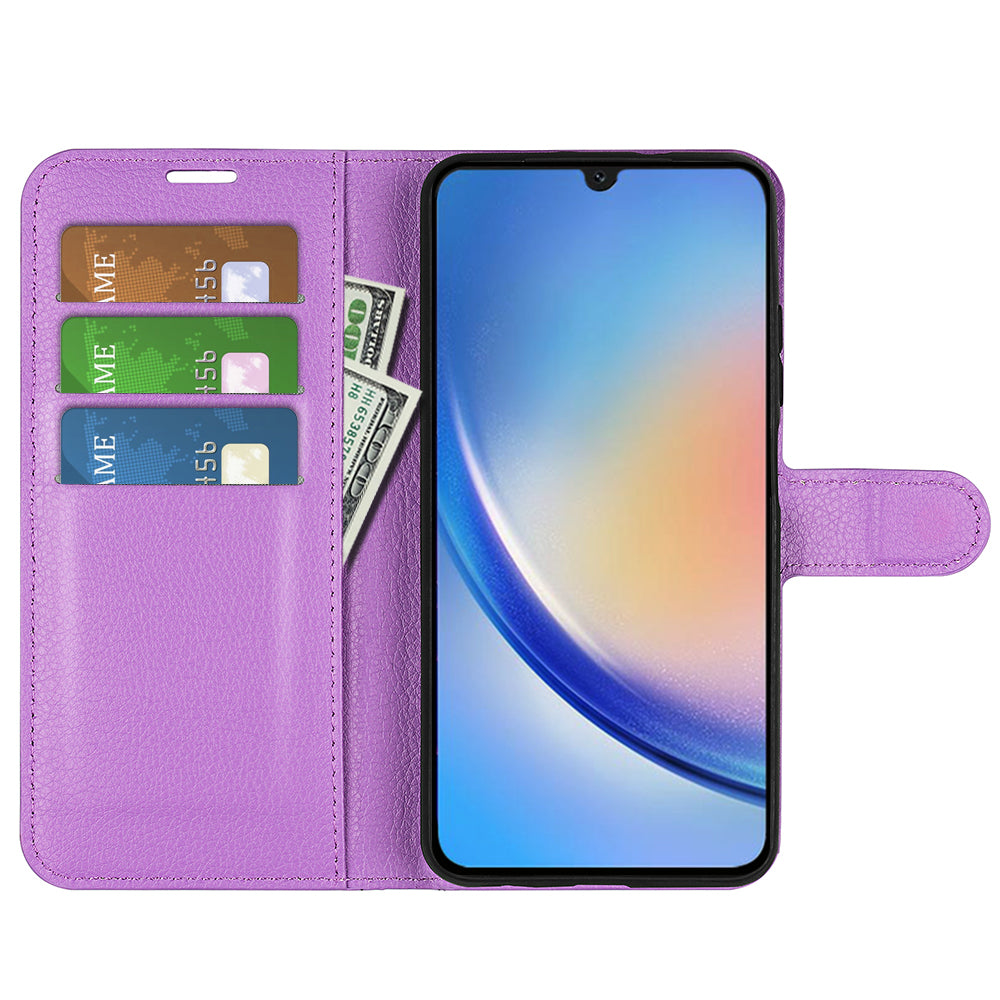 For Samsung Galaxy A24 4G PU Leather Wallet Shell Litchi Texture Phone Case Flip Stand Cover