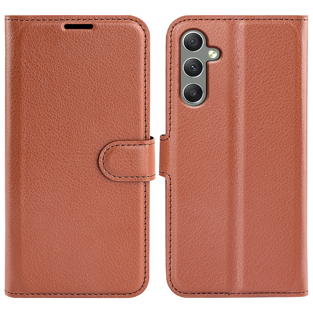 For Samsung Galaxy A24 4G PU Leather Wallet Shell Litchi Texture Phone Case Flip Stand Cover