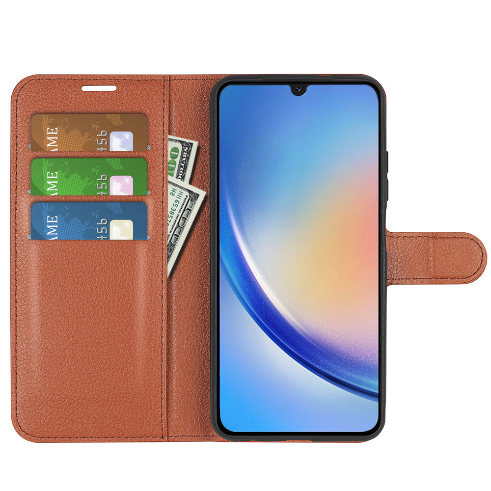 For Samsung Galaxy A24 4G PU Leather Wallet Shell Litchi Texture Phone Case Flip Stand Cover