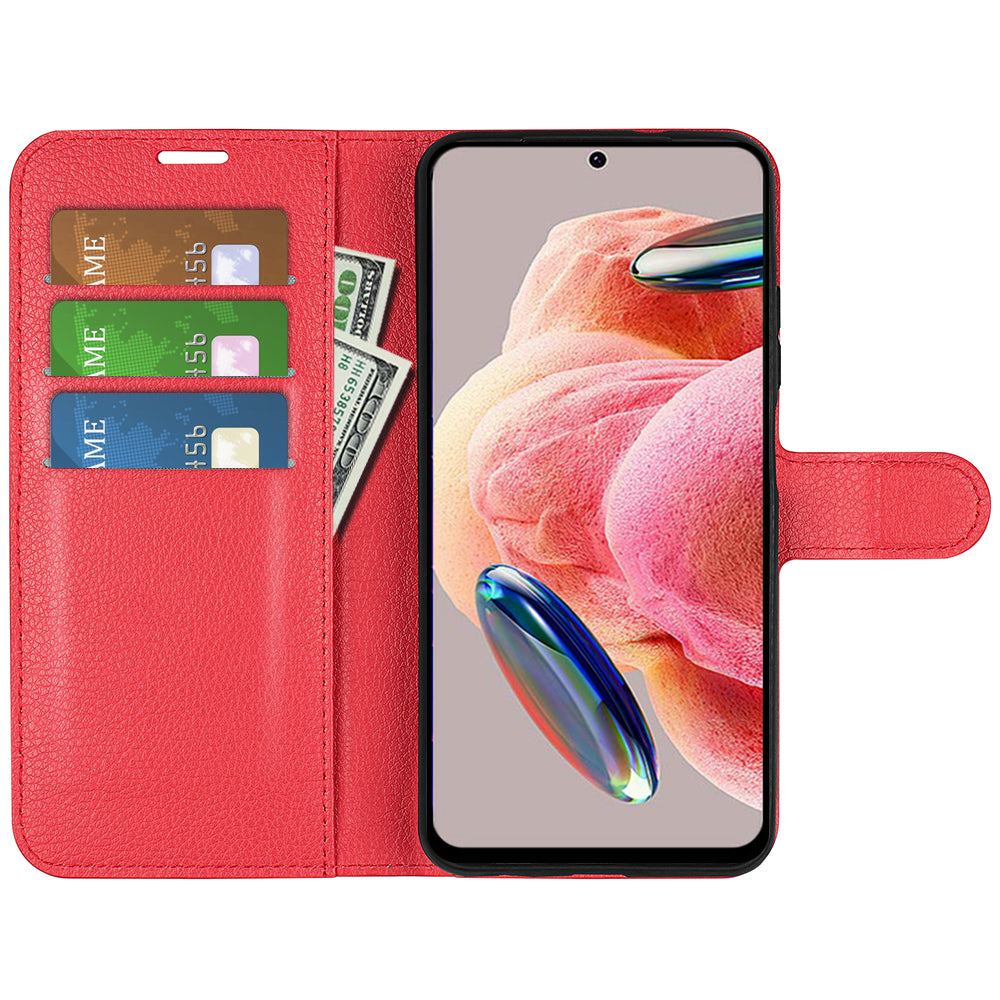 For Xiaomi Redmi Note 12 4G Litchi Texture PU Leather Wallet Anti-drop Shell Flip Stand Phone Case
