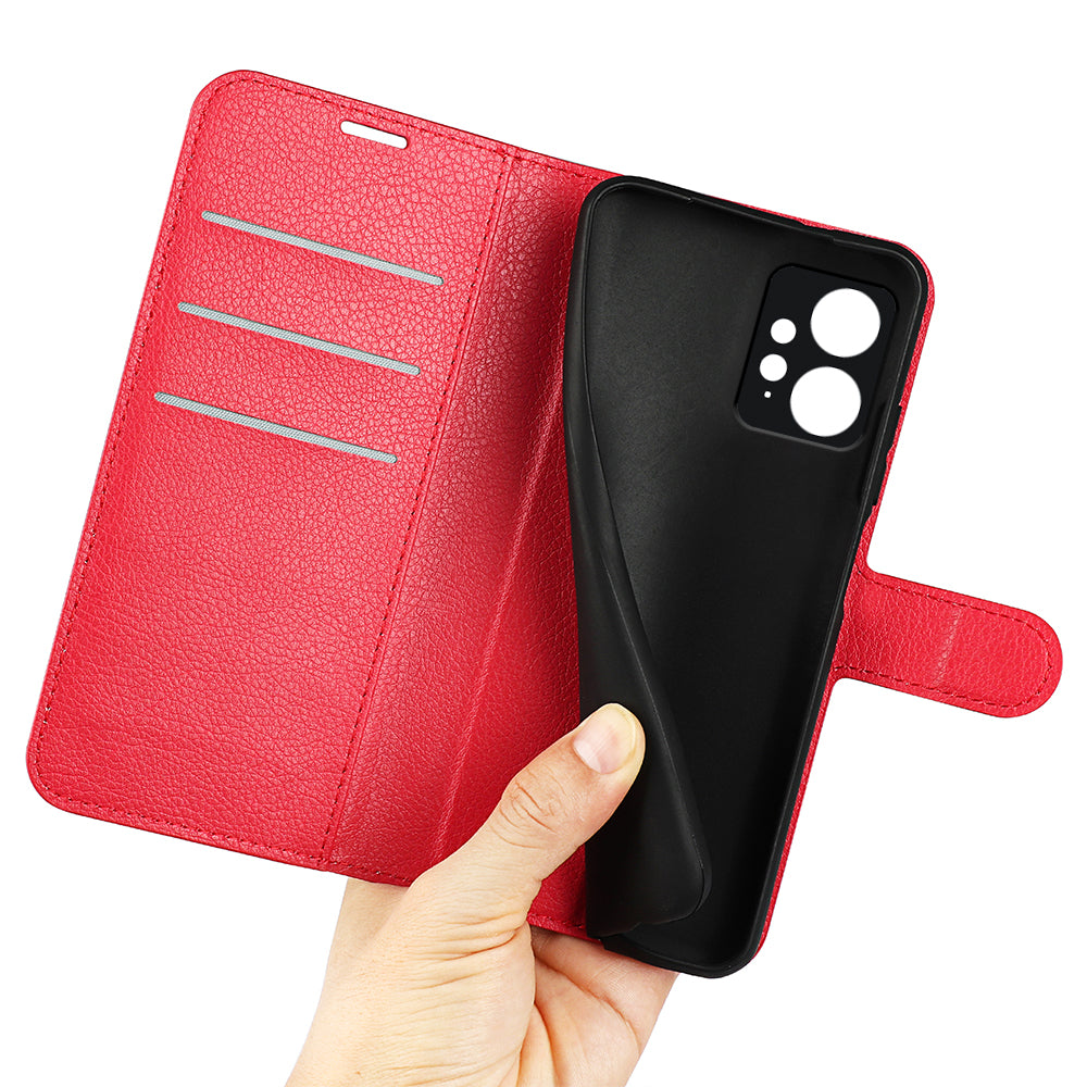 For Xiaomi Redmi Note 12 4G Litchi Texture PU Leather Wallet Anti-drop Shell Flip Stand Phone Case