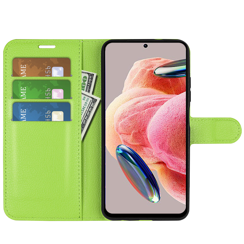 For Xiaomi Redmi Note 12 4G Litchi Texture PU Leather Wallet Anti-drop Shell Flip Stand Phone Case