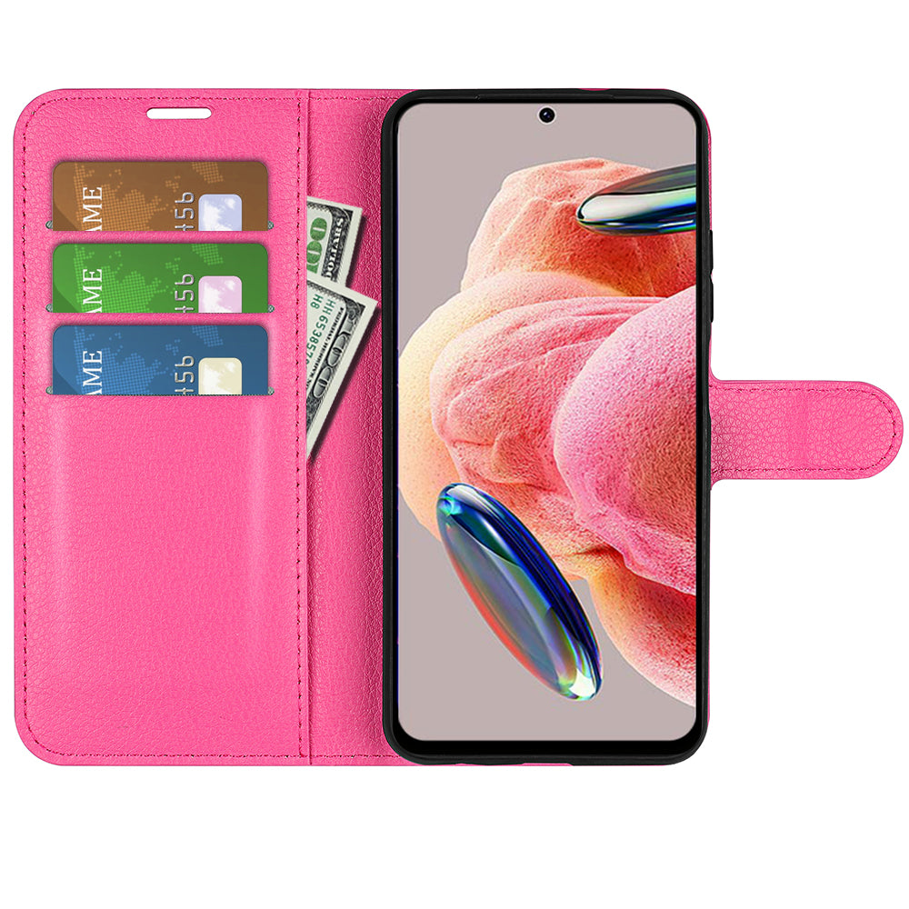 For Xiaomi Redmi Note 12 4G Litchi Texture PU Leather Wallet Anti-drop Shell Flip Stand Phone Case