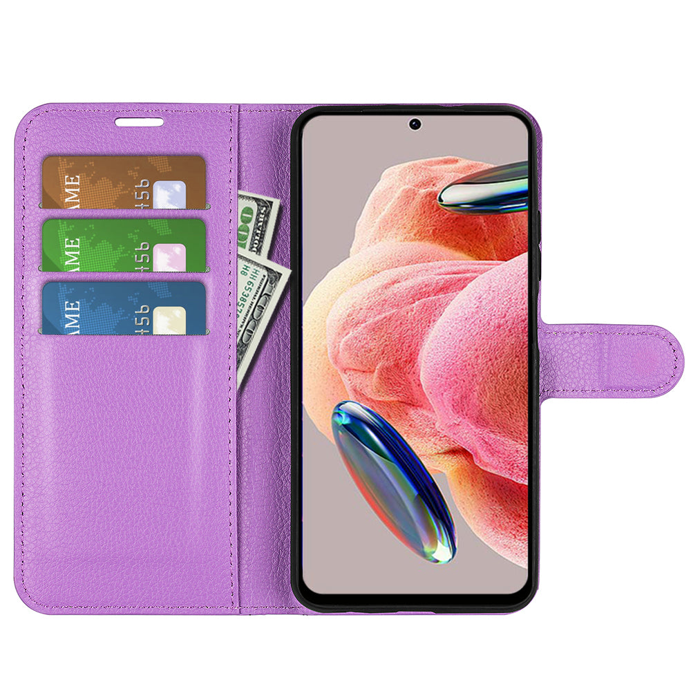 For Xiaomi Redmi Note 12 4G Litchi Texture PU Leather Wallet Anti-drop Shell Flip Stand Phone Case