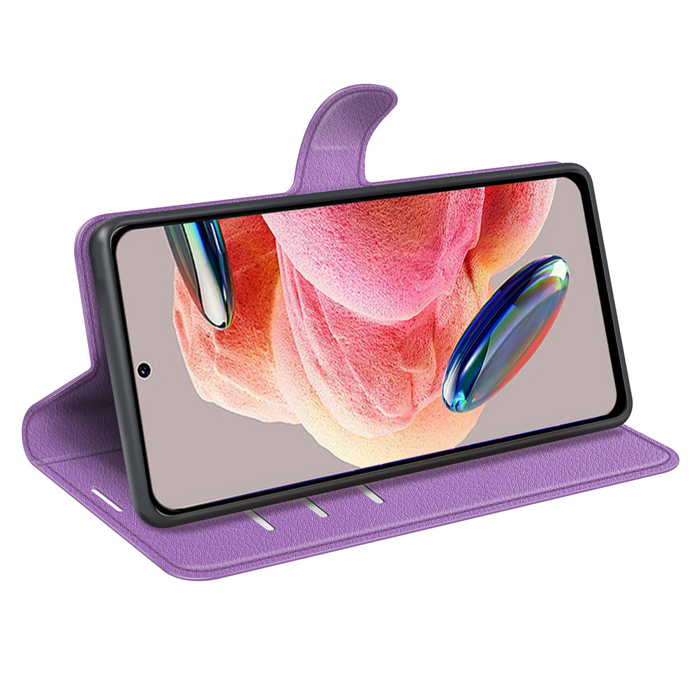 For Xiaomi Redmi Note 12 4G Litchi Texture PU Leather Wallet Anti-drop Shell Flip Stand Phone Case