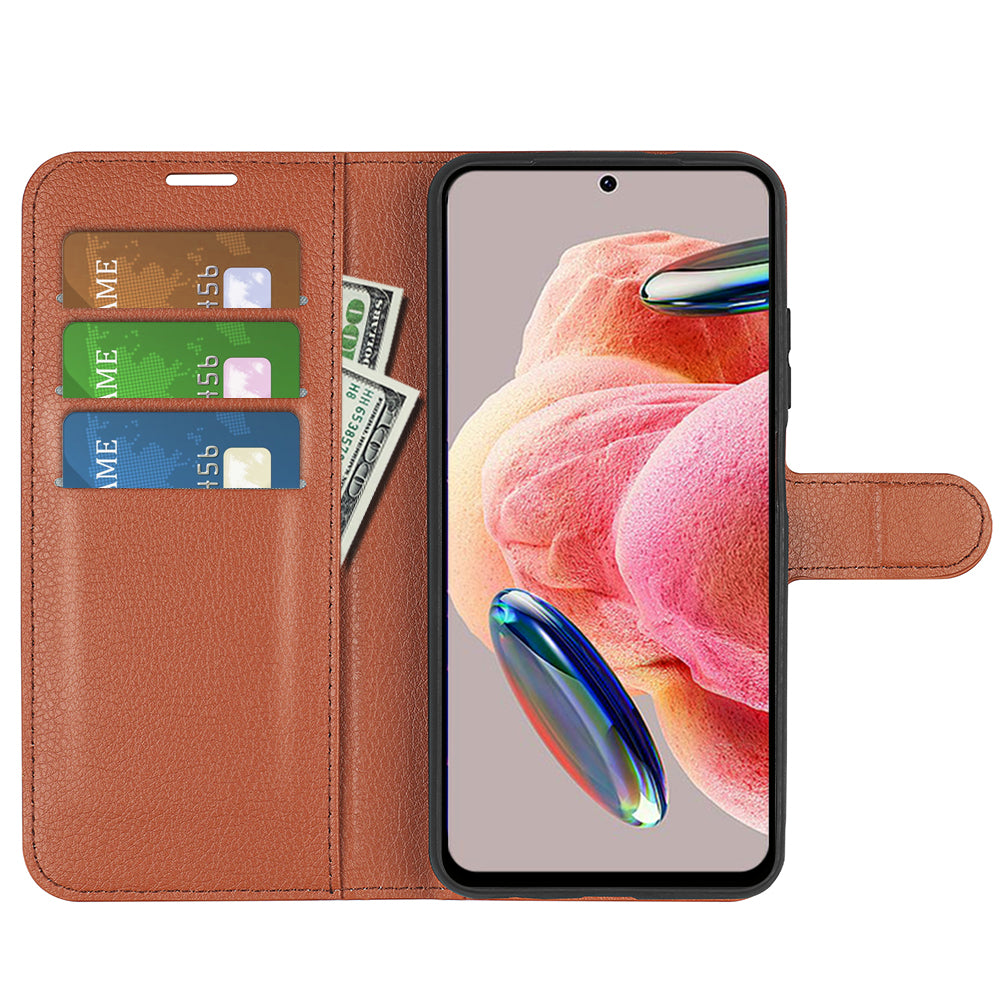 For Xiaomi Redmi Note 12 4G Litchi Texture PU Leather Wallet Anti-drop Shell Flip Stand Phone Case
