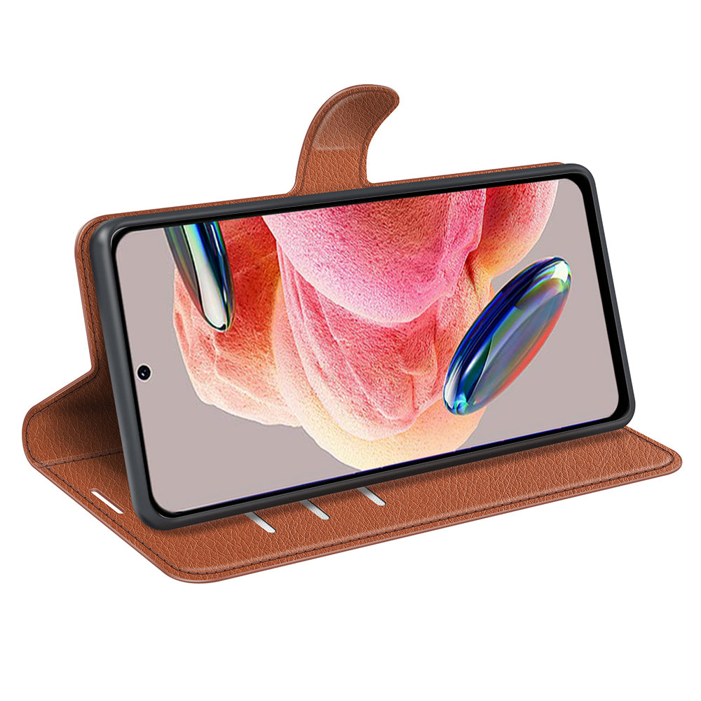 For Xiaomi Redmi Note 12 4G Litchi Texture PU Leather Wallet Anti-drop Shell Flip Stand Phone Case