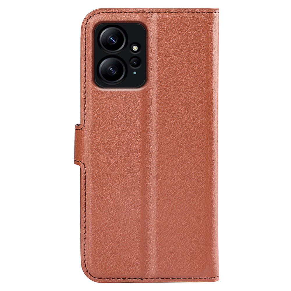 For Xiaomi Redmi Note 12 4G Litchi Texture PU Leather Wallet Anti-drop Shell Flip Stand Phone Case