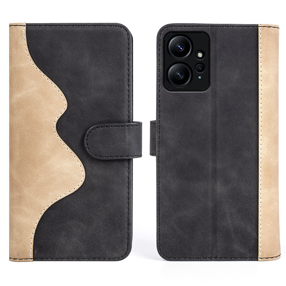 For Xiaomi Redmi Note 12 4G Dual Color Splicing Leather Wallet Anti-drop Cover Flip Stand Phone Case