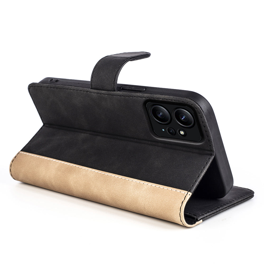 For Xiaomi Redmi Note 12 4G Dual Color Splicing Leather Wallet Anti-drop Cover Flip Stand Phone Case