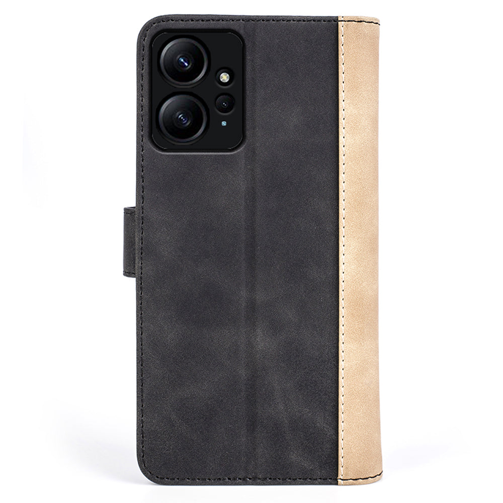For Xiaomi Redmi Note 12 4G Dual Color Splicing Leather Wallet Anti-drop Cover Flip Stand Phone Case