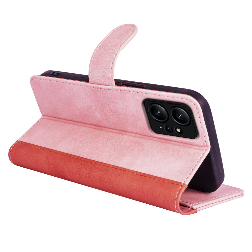 For Xiaomi Redmi Note 12 4G Dual Color Splicing Leather Wallet Anti-drop Cover Flip Stand Phone Case