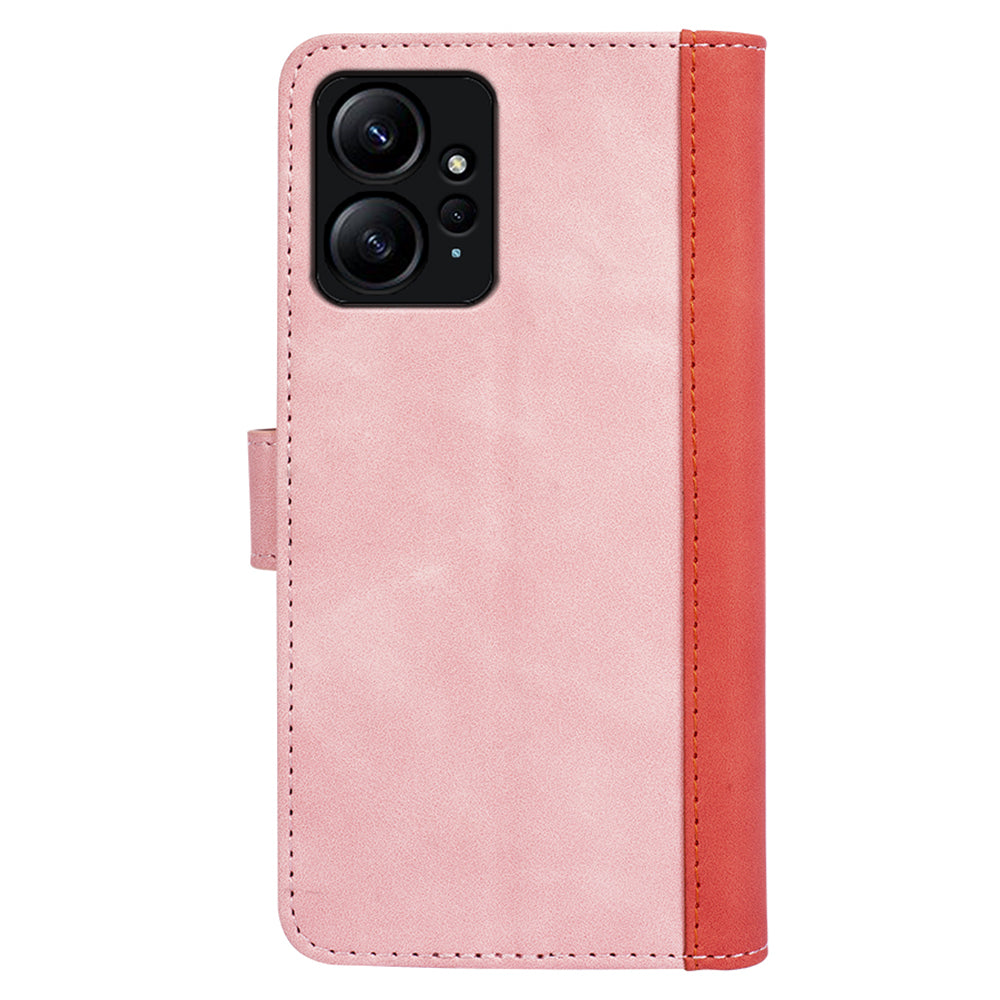 For Xiaomi Redmi Note 12 4G Dual Color Splicing Leather Wallet Anti-drop Cover Flip Stand Phone Case