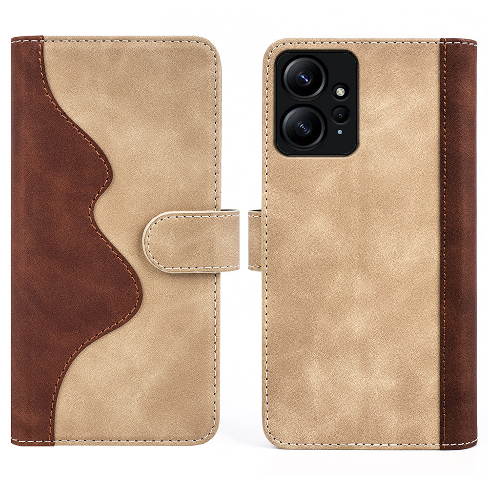 For Xiaomi Redmi Note 12 4G Dual Color Splicing Leather Wallet Anti-drop Cover Flip Stand Phone Case