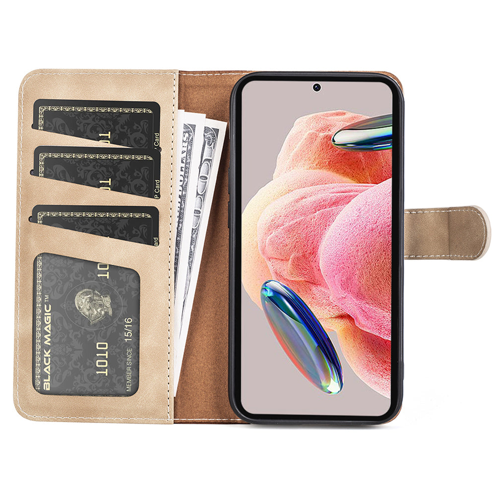 For Xiaomi Redmi Note 12 4G Dual Color Splicing Leather Wallet Anti-drop Cover Flip Stand Phone Case