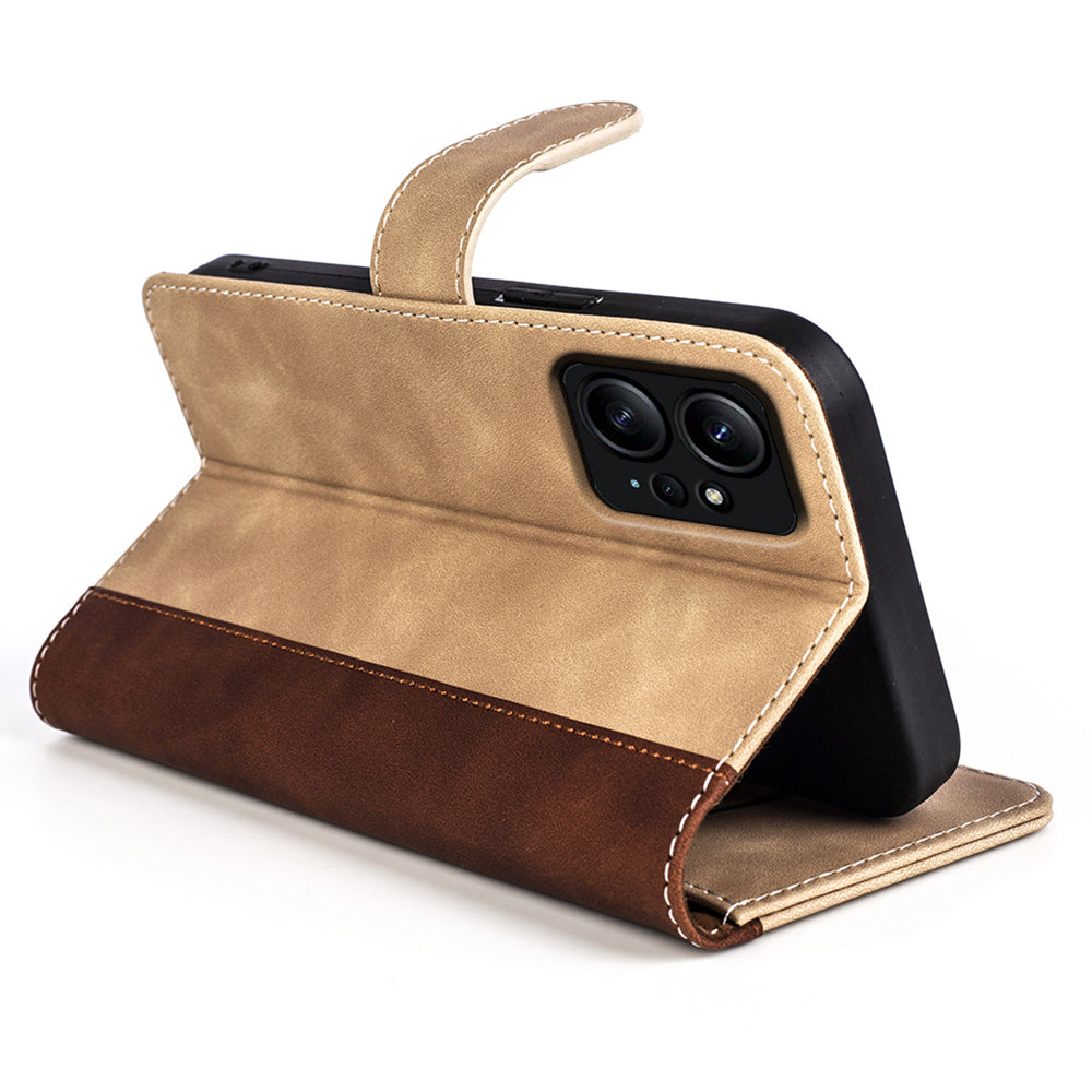 For Xiaomi Redmi Note 12 4G Dual Color Splicing Leather Wallet Anti-drop Cover Flip Stand Phone Case