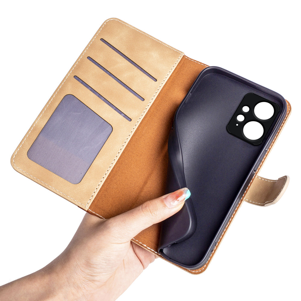 For Xiaomi Redmi Note 12 4G Dual Color Splicing Leather Wallet Anti-drop Cover Flip Stand Phone Case