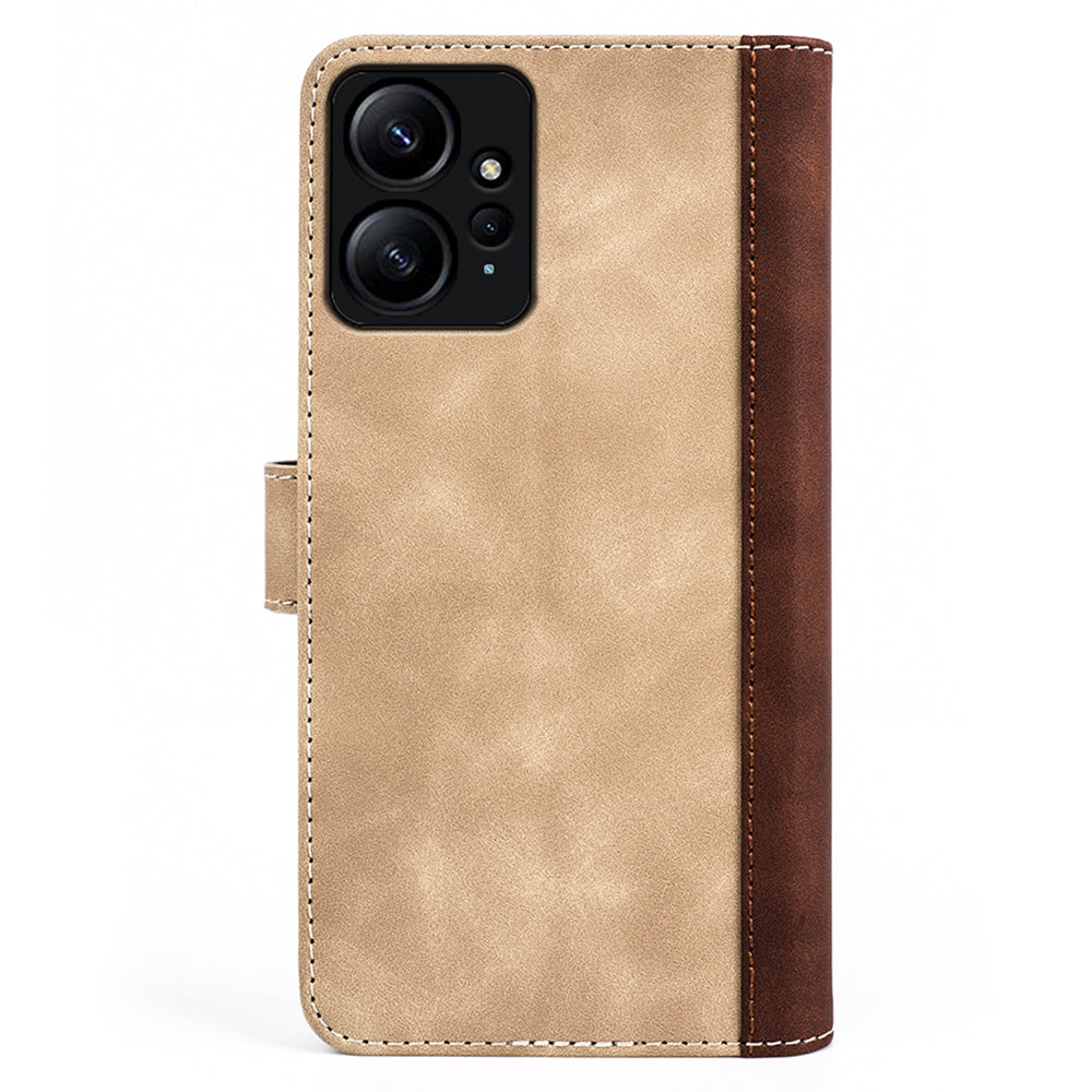 For Xiaomi Redmi Note 12 4G Dual Color Splicing Leather Wallet Anti-drop Cover Flip Stand Phone Case