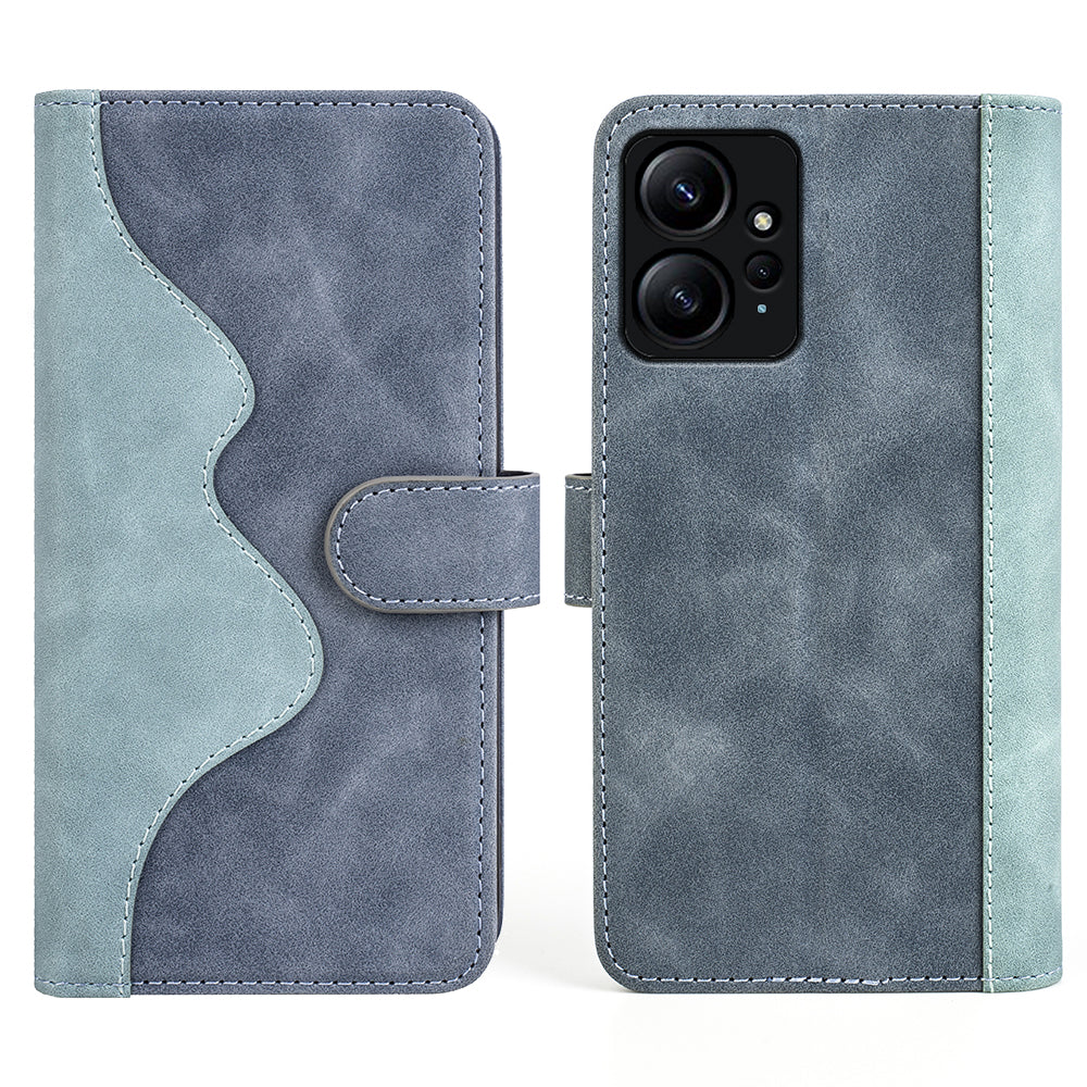 For Xiaomi Redmi Note 12 4G Dual Color Splicing Leather Wallet Anti-drop Cover Flip Stand Phone Case