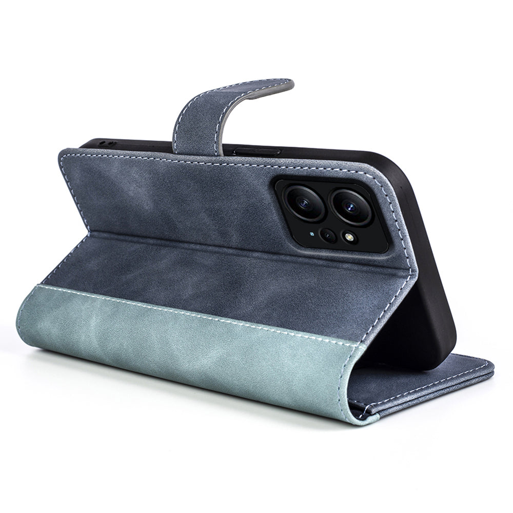 For Xiaomi Redmi Note 12 4G Dual Color Splicing Leather Wallet Anti-drop Cover Flip Stand Phone Case