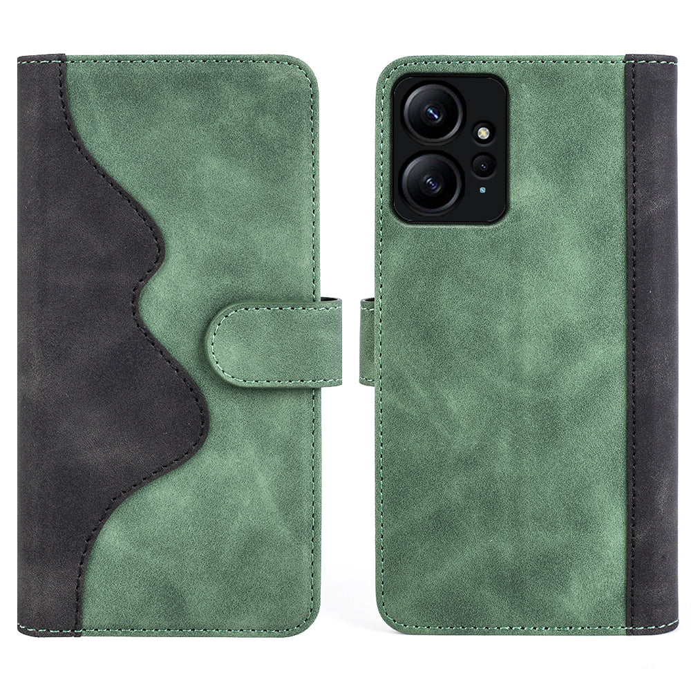 For Xiaomi Redmi Note 12 4G Dual Color Splicing Leather Wallet Anti-drop Cover Flip Stand Phone Case