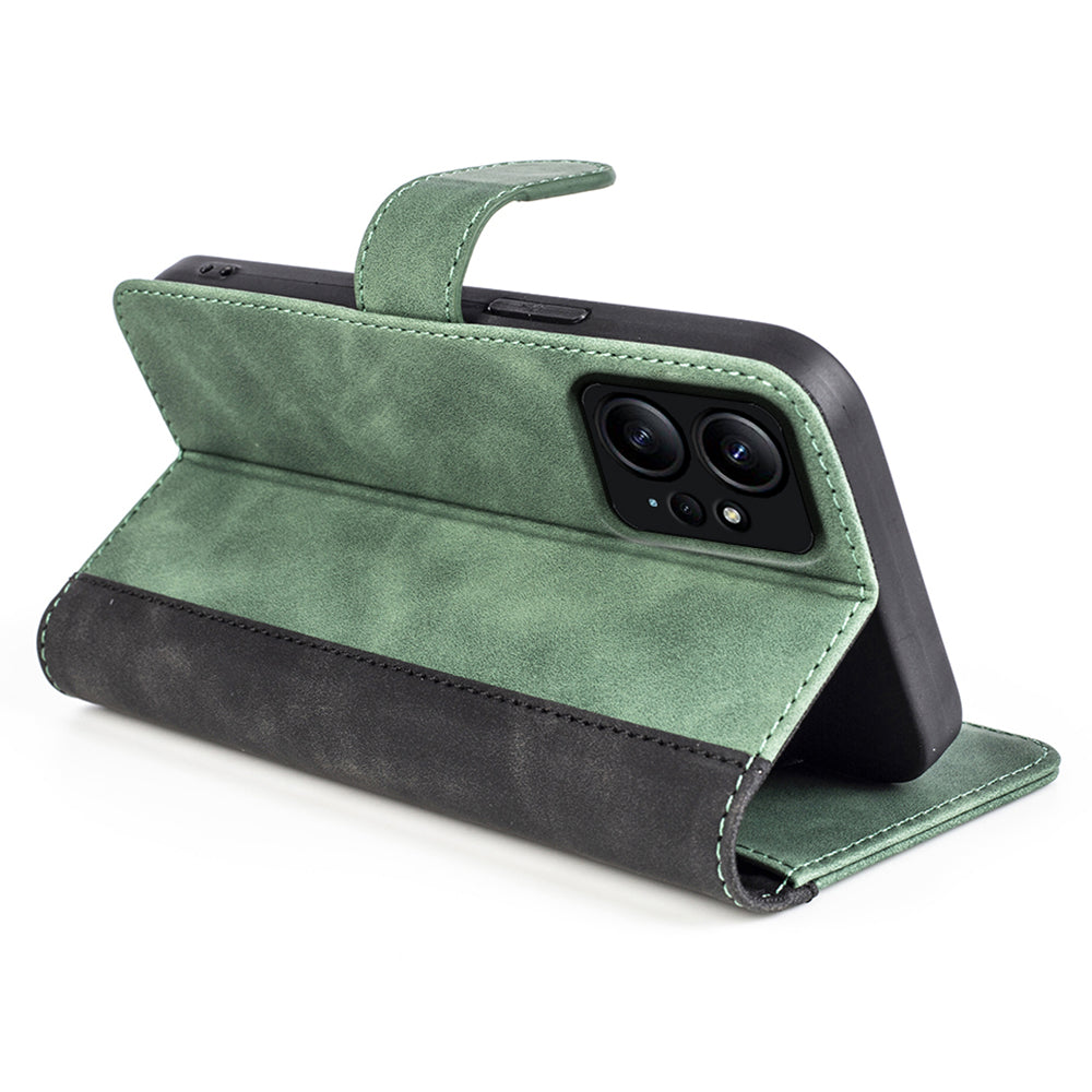 For Xiaomi Redmi Note 12 4G Dual Color Splicing Leather Wallet Anti-drop Cover Flip Stand Phone Case
