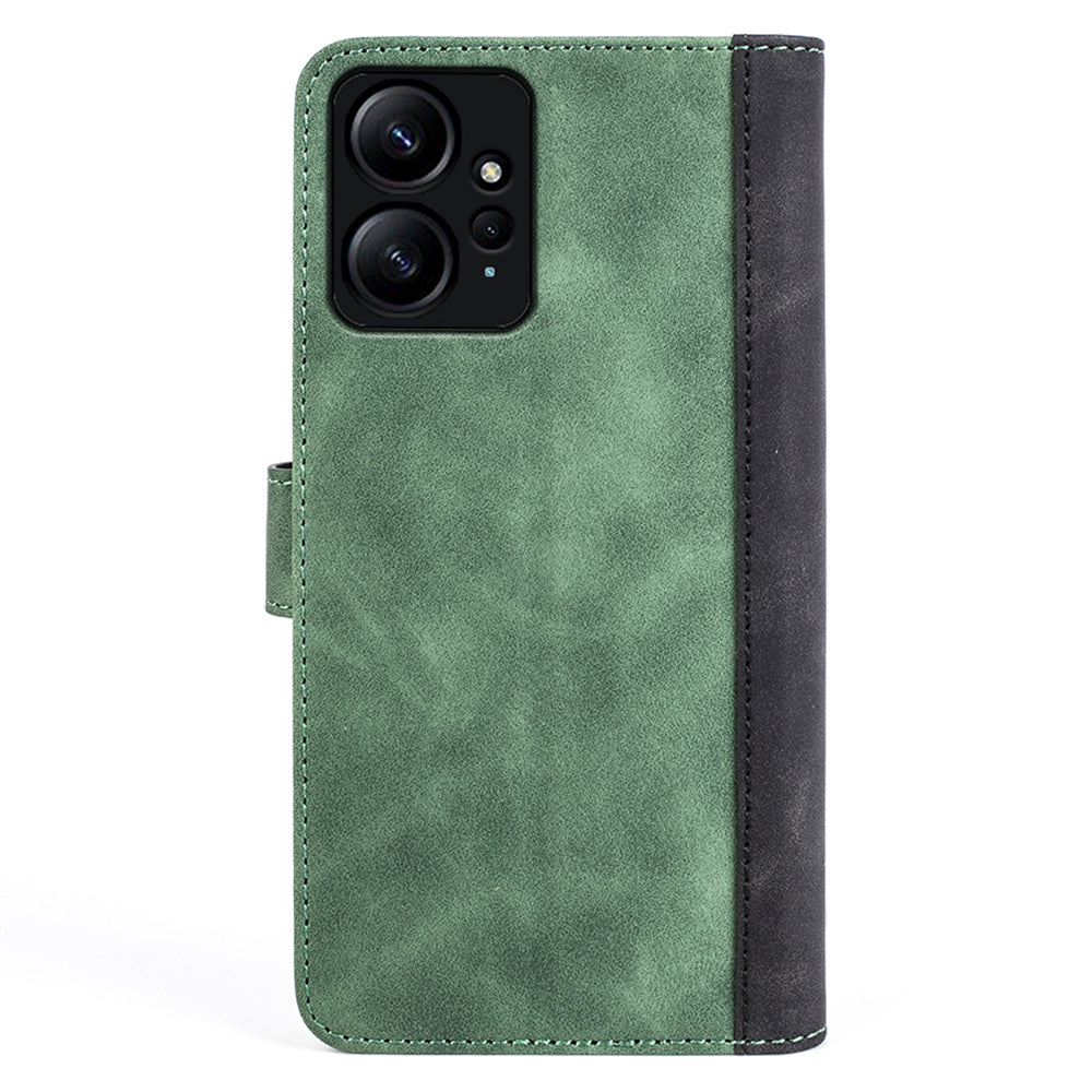 For Xiaomi Redmi Note 12 4G Dual Color Splicing Leather Wallet Anti-drop Cover Flip Stand Phone Case