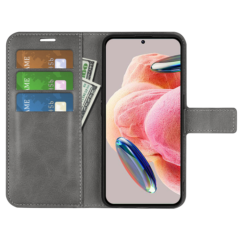 For Xiaomi Redmi Note 12 4G Leather Wallet Protective Shell Calf Texture Square Clasp Stand Phone Case