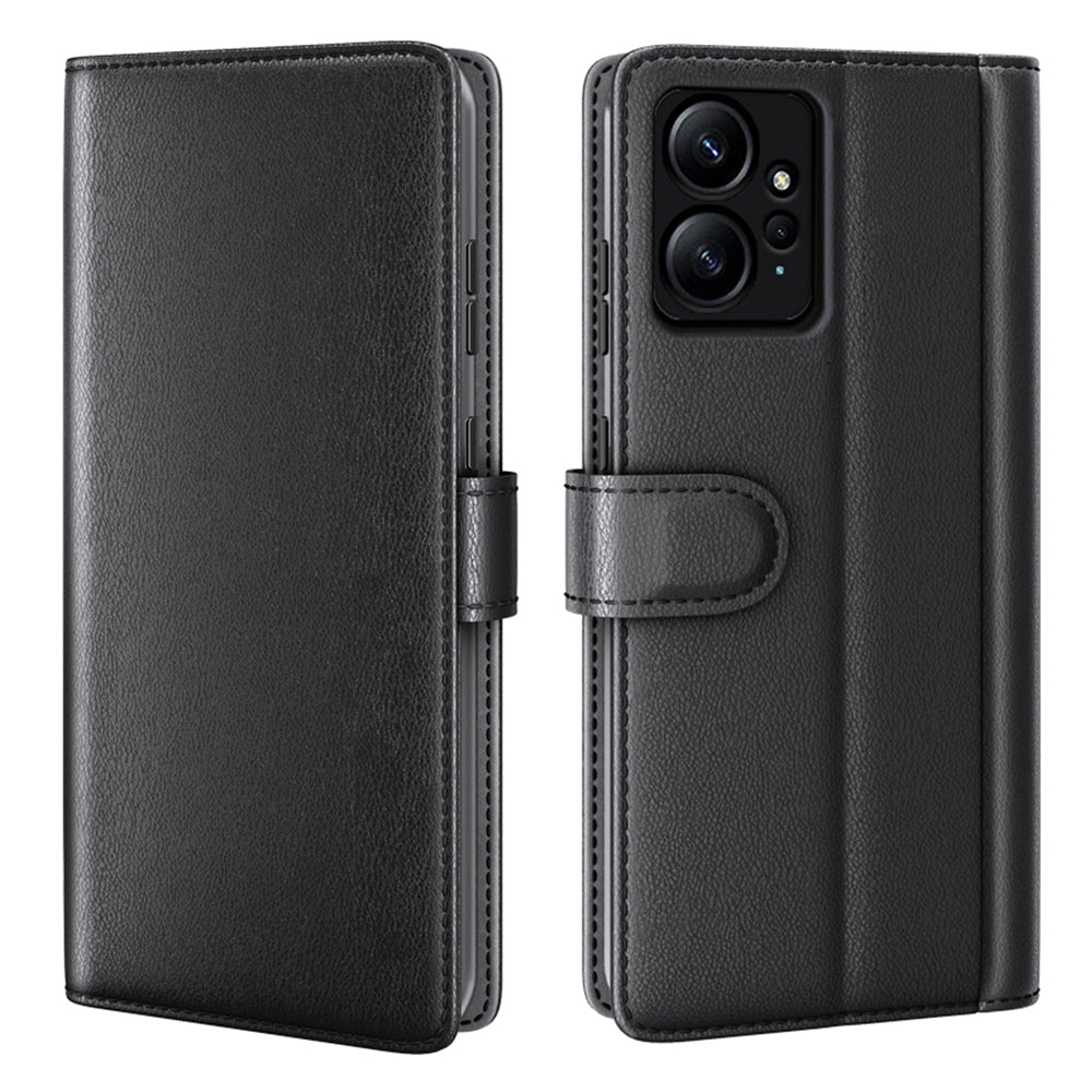 For Xiaomi Redmi Note 12 4G Genuine Cow Leather Wallet Phone Case Flip Stand Shockproof Cover