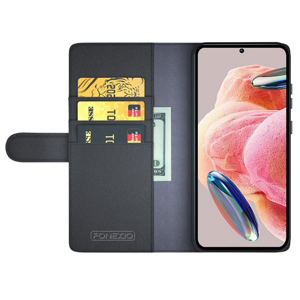 For Xiaomi Redmi Note 12 4G Genuine Cow Leather Wallet Phone Case Flip Stand Shockproof Cover