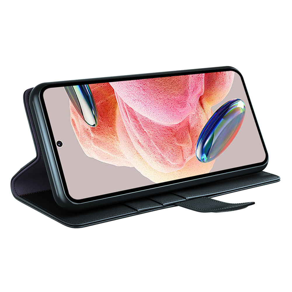 For Xiaomi Redmi Note 12 4G Genuine Cow Leather Wallet Phone Case Flip Stand Shockproof Cover