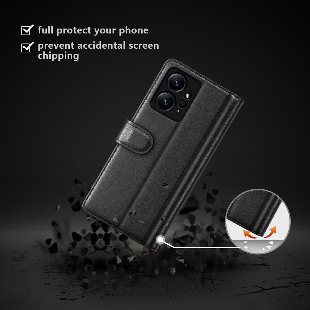 For Xiaomi Redmi Note 12 4G Genuine Cow Leather Wallet Phone Case Flip Stand Shockproof Cover