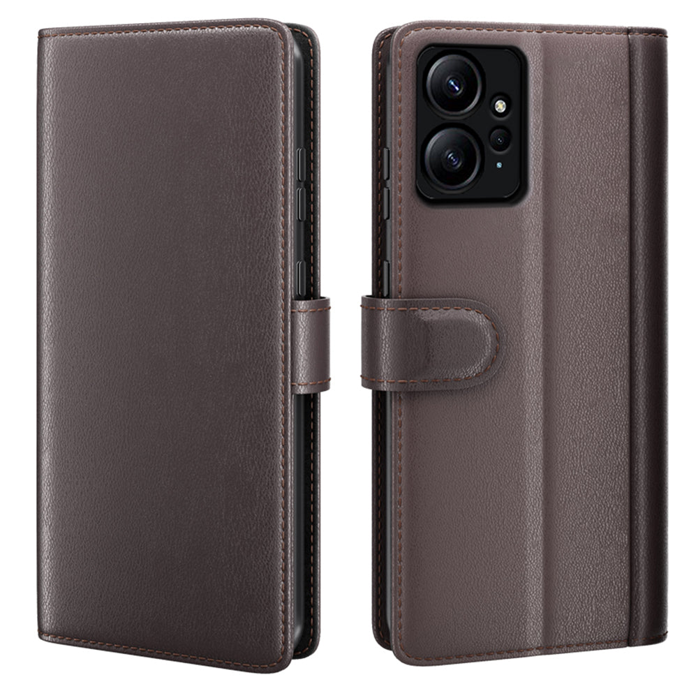 For Xiaomi Redmi Note 12 4G Genuine Cow Leather Wallet Phone Case Flip Stand Shockproof Cover