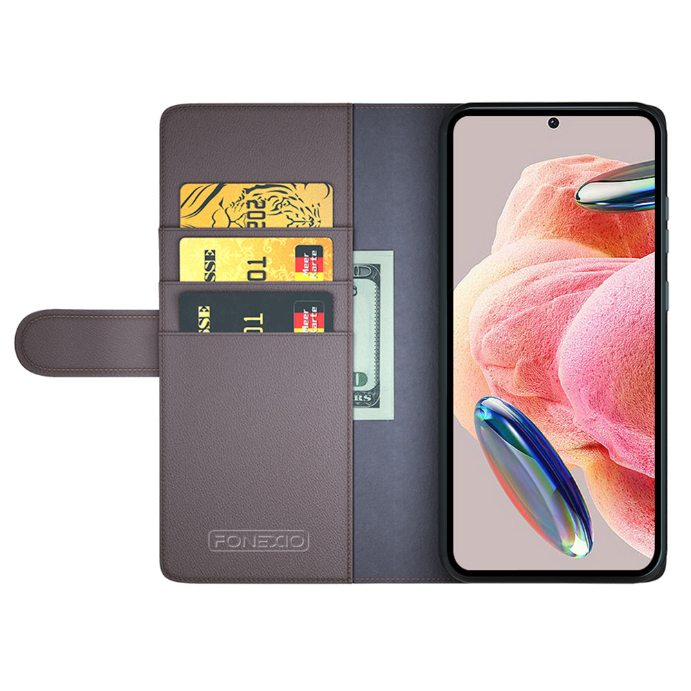 For Xiaomi Redmi Note 12 4G Genuine Cow Leather Wallet Phone Case Flip Stand Shockproof Cover