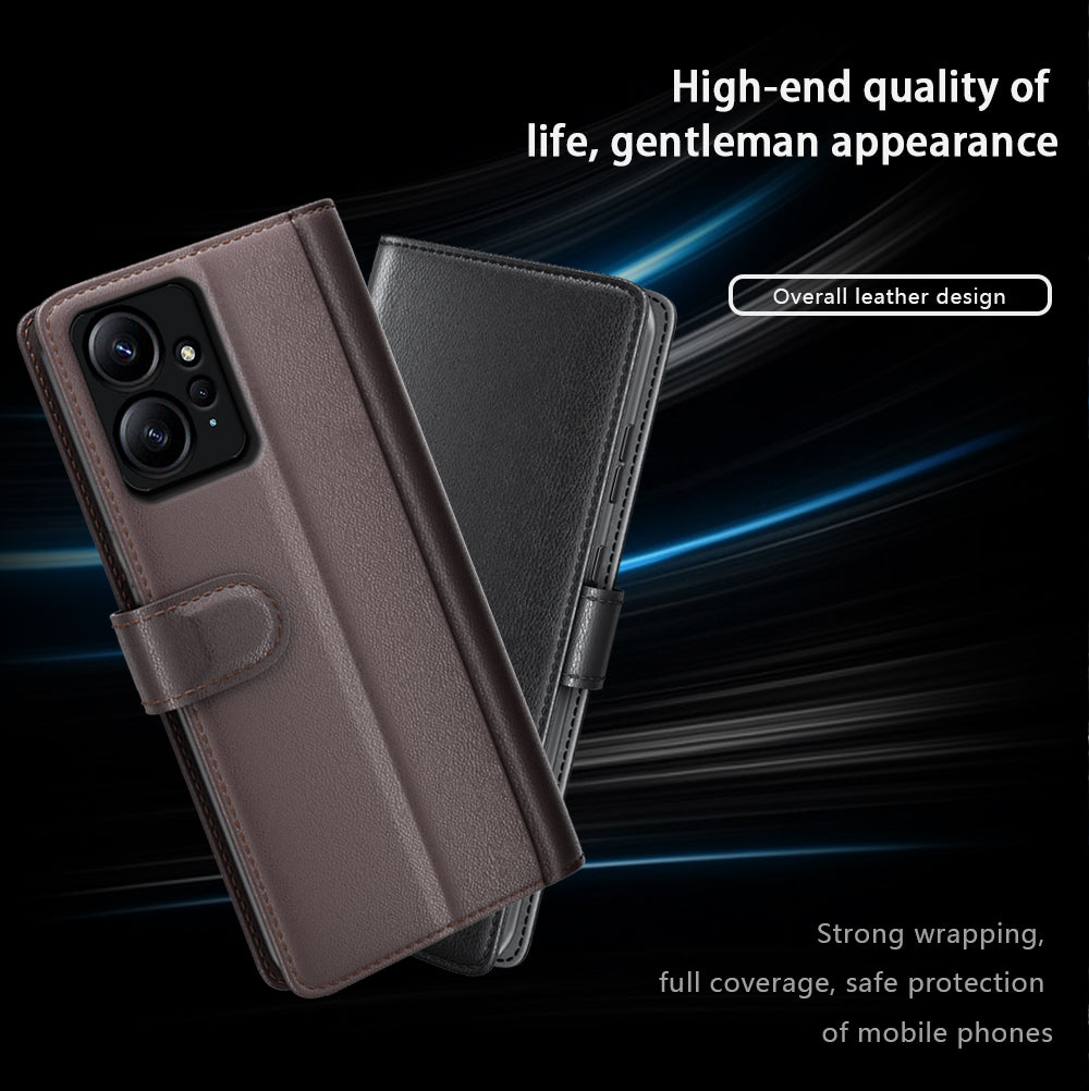 For Xiaomi Redmi Note 12 4G Genuine Cow Leather Wallet Phone Case Flip Stand Shockproof Cover